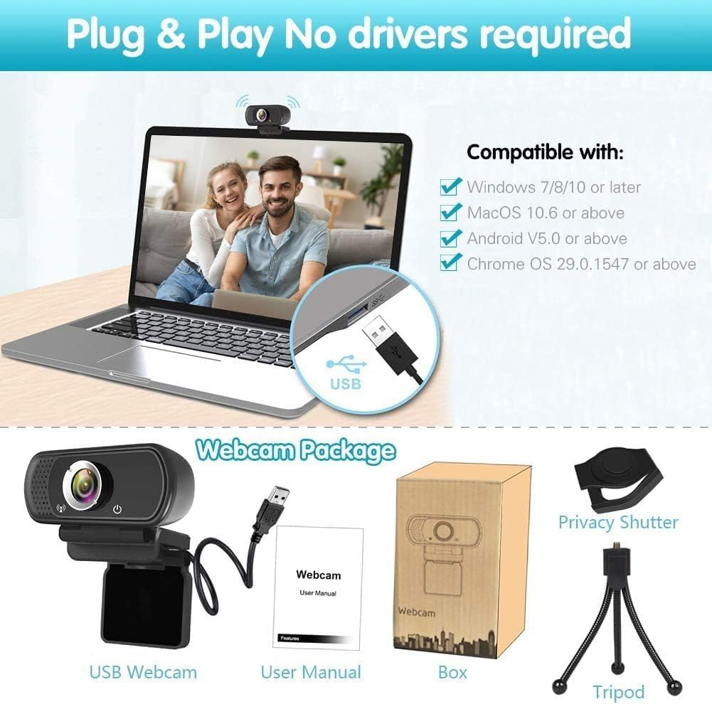 ZIQIAN 1080P HD Webcam with Microphone, 110° FOV, USB Streaming Camera | Plug & Play, PC Webcam with Cover & Tripod, Computer Camera for Laptop & Mac. Works with Zoom, Teams, Twitch for gaming