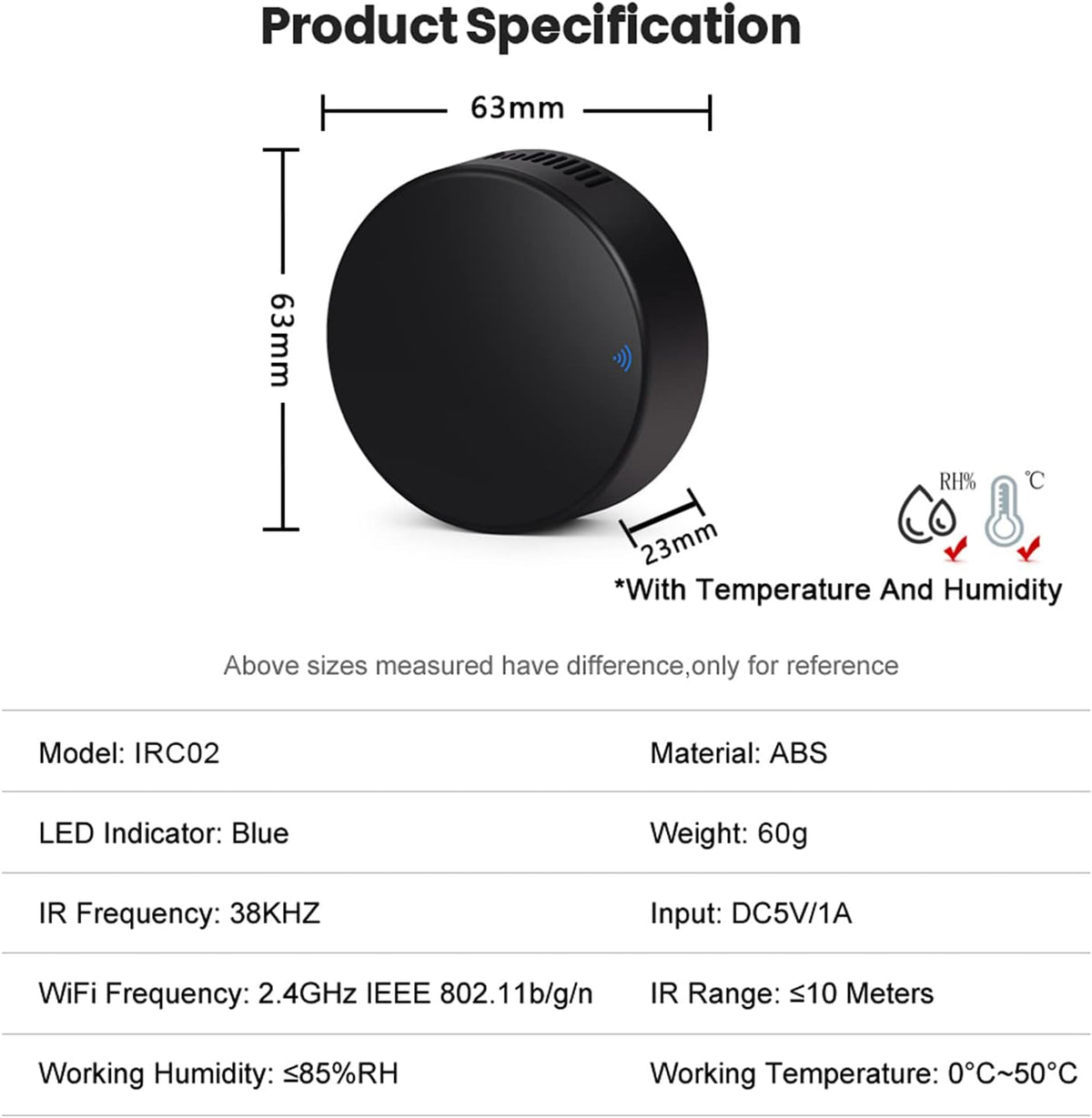 Smart IR Remote Control: Universal WiFi Infrared Remote Control with Temperature Humidity Sensor, App&Voice Control, 3in1 WiFi Thermometer Hygrometer, Compatible with Alexa, Google Assistant