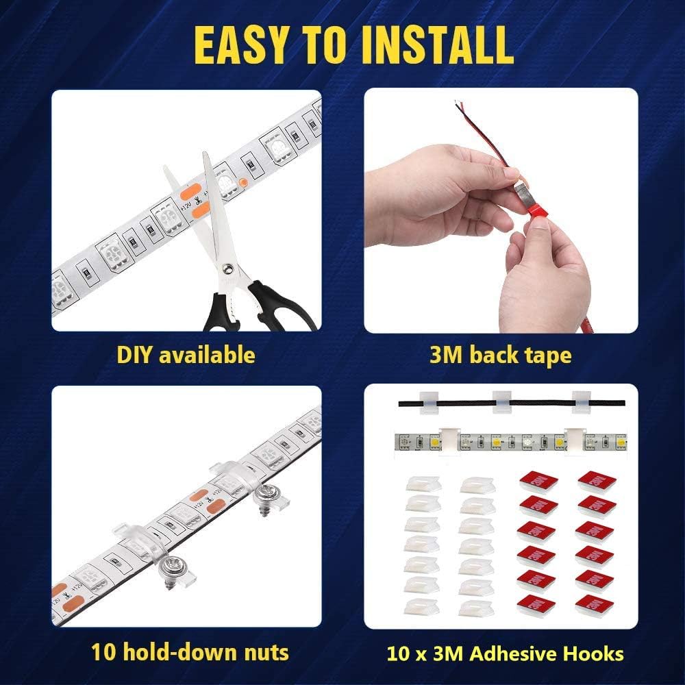 RV Awning Lights, 12V 16.4FT White Camping Awning Lights | Motorhome Travel Trailer Food Trucks Van Waterproof Canopy Led Strip Lighting, RV Exterior Underglow Light