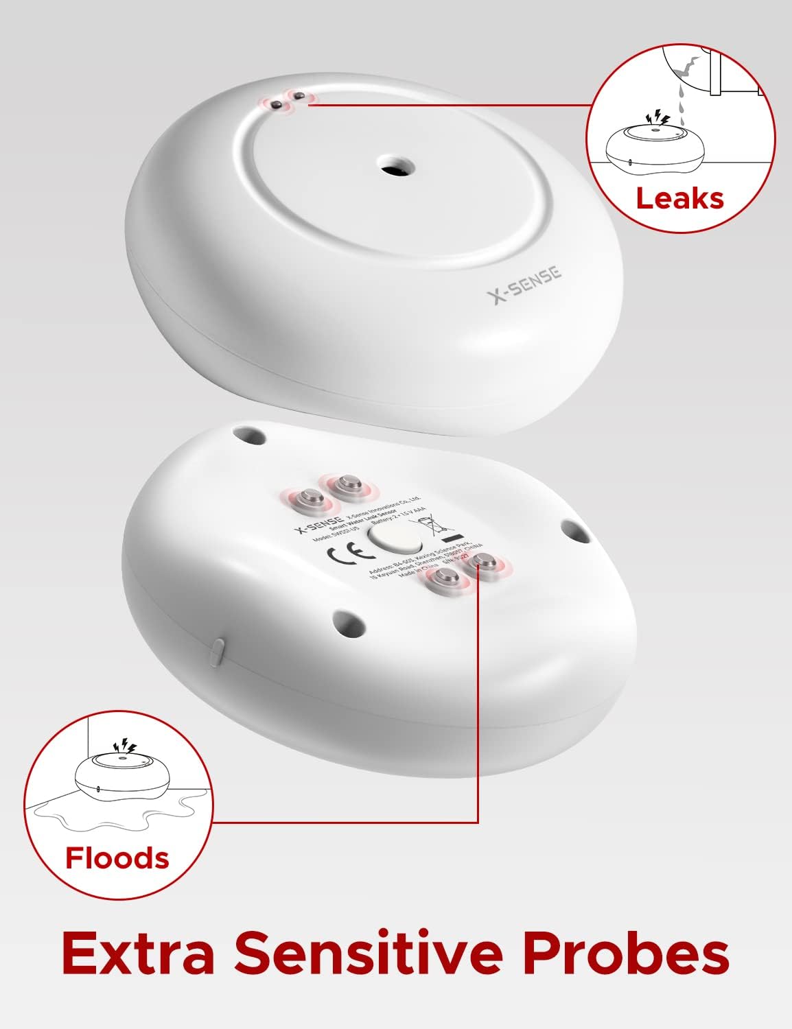X-Sense Wi-Fi Water Leak Detector Kit, 110 dB, 3 Sensors + Base Station | Real-Time Alerts, 1700 ft Range, IP66 Waterproof, Detects Water as Low as 0.4 mm, for Sinks & Washers