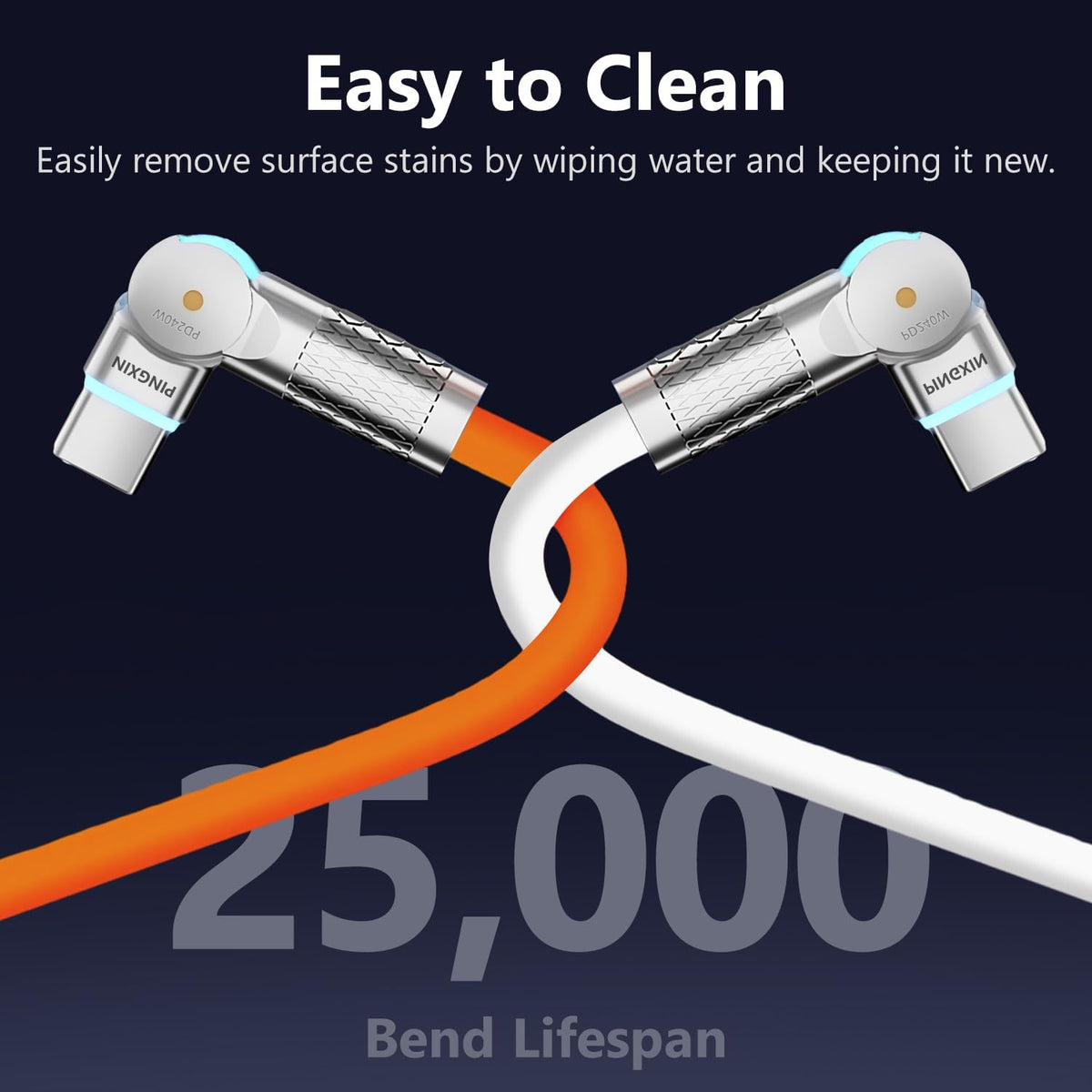 PINGXIN USB C to USB C Charger Cable 240W [2-Pack 6.6FT], Type C Fast Charging Cable， for MacBook Pro, iPad Pro Air, iPhone 16/16 Plus/16 Pro Max, Galaxy S23+/S23 Ultra, Orange+White