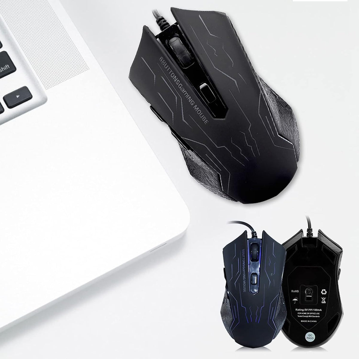 YUYTE Ergonomic Gaming Mouse, USB Wired Computer Mouse with Adjustable DPI and Colorful LED Lights, for Laptop Desktop PC Gaming