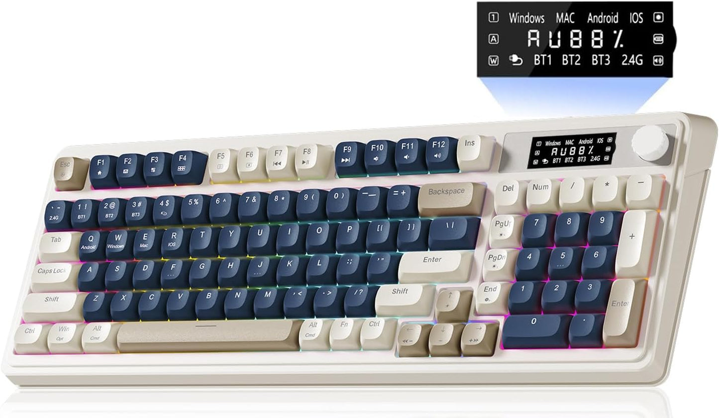 AULA S99 Pro Wireless Keyboard, Display Screen & Media Knob, Tri-Mode Bluetooth/2.4G/USB-C RGB Creamy Gaming Keyboard with Number Pad Macro Keys, Custom Computer Keyboards for Laptop PC Gamer - Green