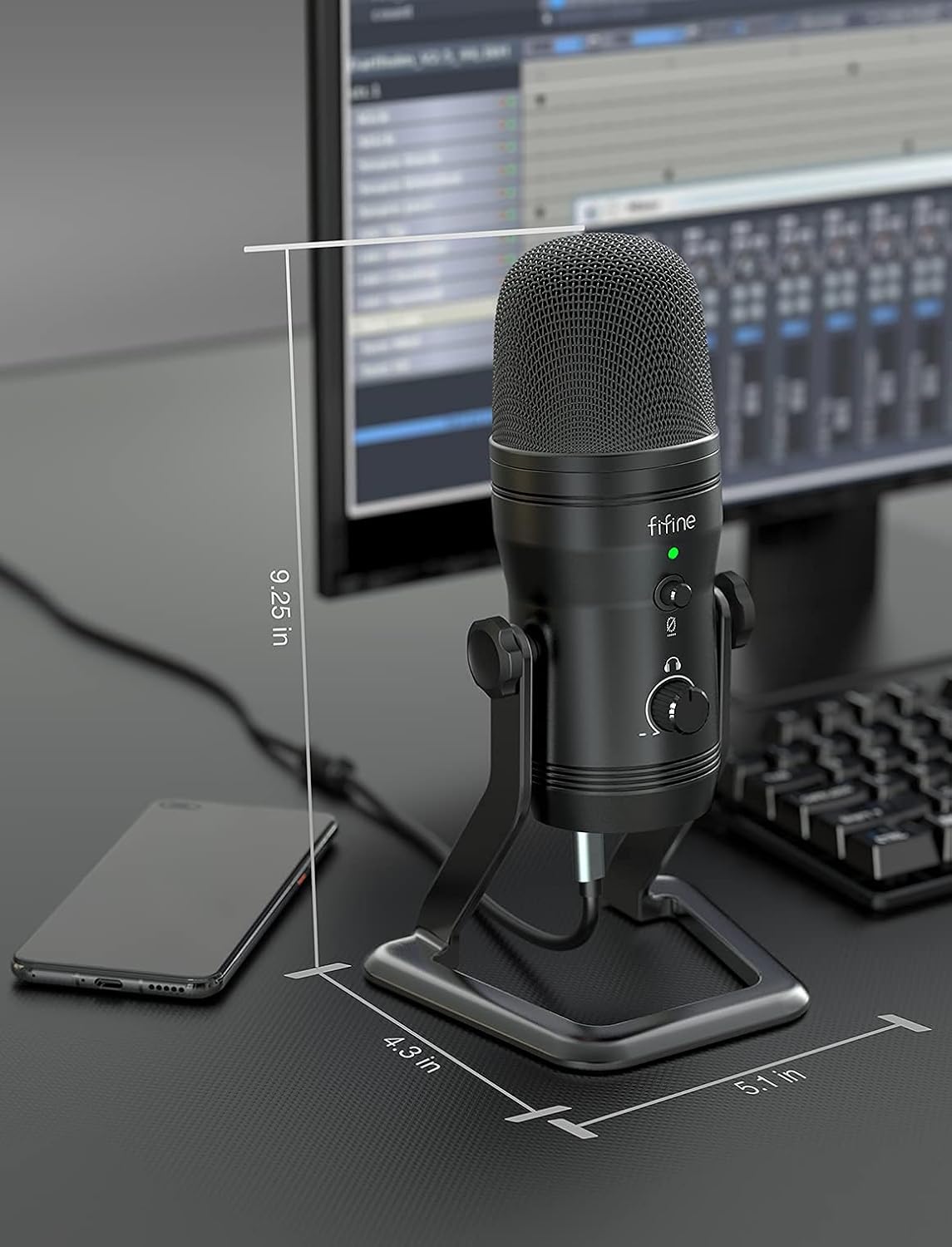 FIFINE K690 USB Studio Recording Microphone for ASMR Zoom-Meeting | Computer Podcast Mic for PC, Mac, Mute Button, Monitor Headphone Jack, Four Pickup Patterns for Gaming, Vocals, Streaming