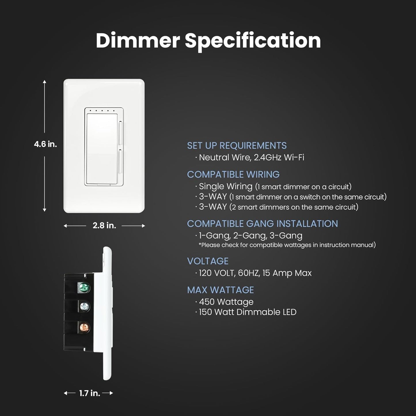 Feit Electric Smart Dimmer Switch, Neutral Wire Required for Installation, Compatible with Amazon Alexa and Google Assistant, Smart Dimmer Light Switch, White, Model:DIM/WiFi