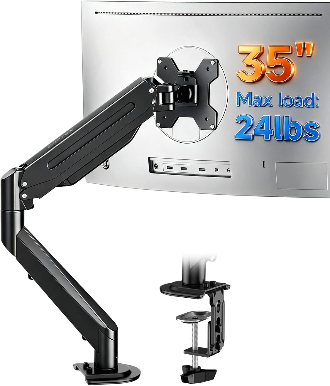 Suptek Monitor Mount Gas Spring Monitor Arm Desk Mount Fully Adjustable Fits 17 20 22 23 24 26 27 32 35 inch Monitors Weight Capacity up to 24.25 lbs (Black+White, 17"-35")