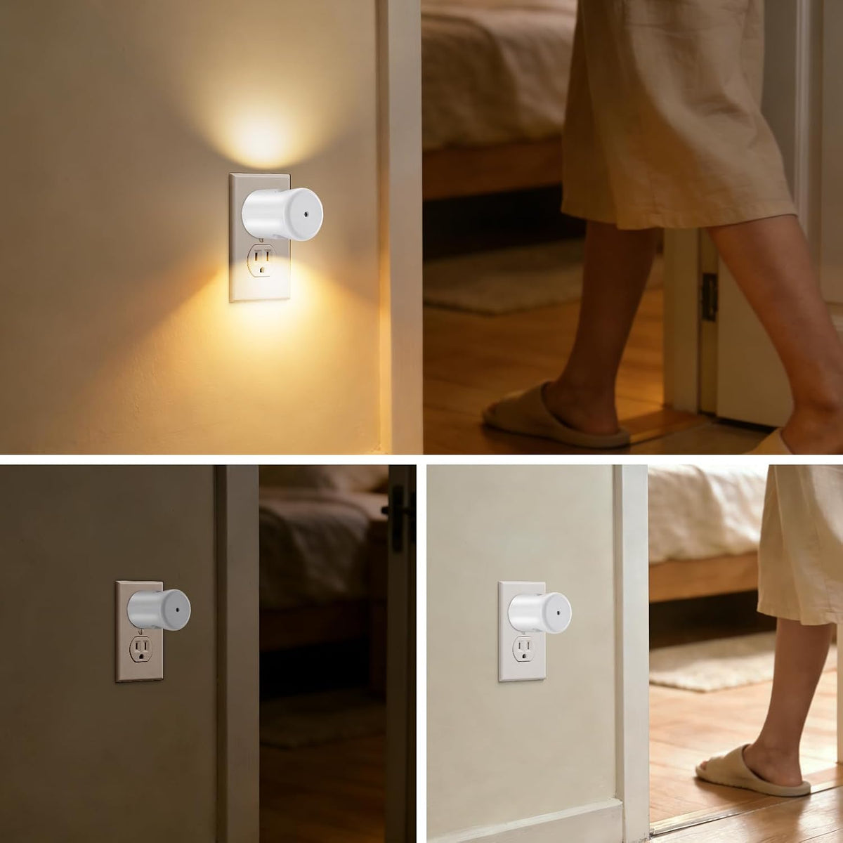 GEPLAD 4-Pack Motion Sensor Night Light, Plug into Wall Dusk to Dawn LED Nightlight, Auto On/Off, 5000K Daylight 100 Lumens, Rotatable Plug-in Design for Hallway, Staircase, Bathroom, Kitchen