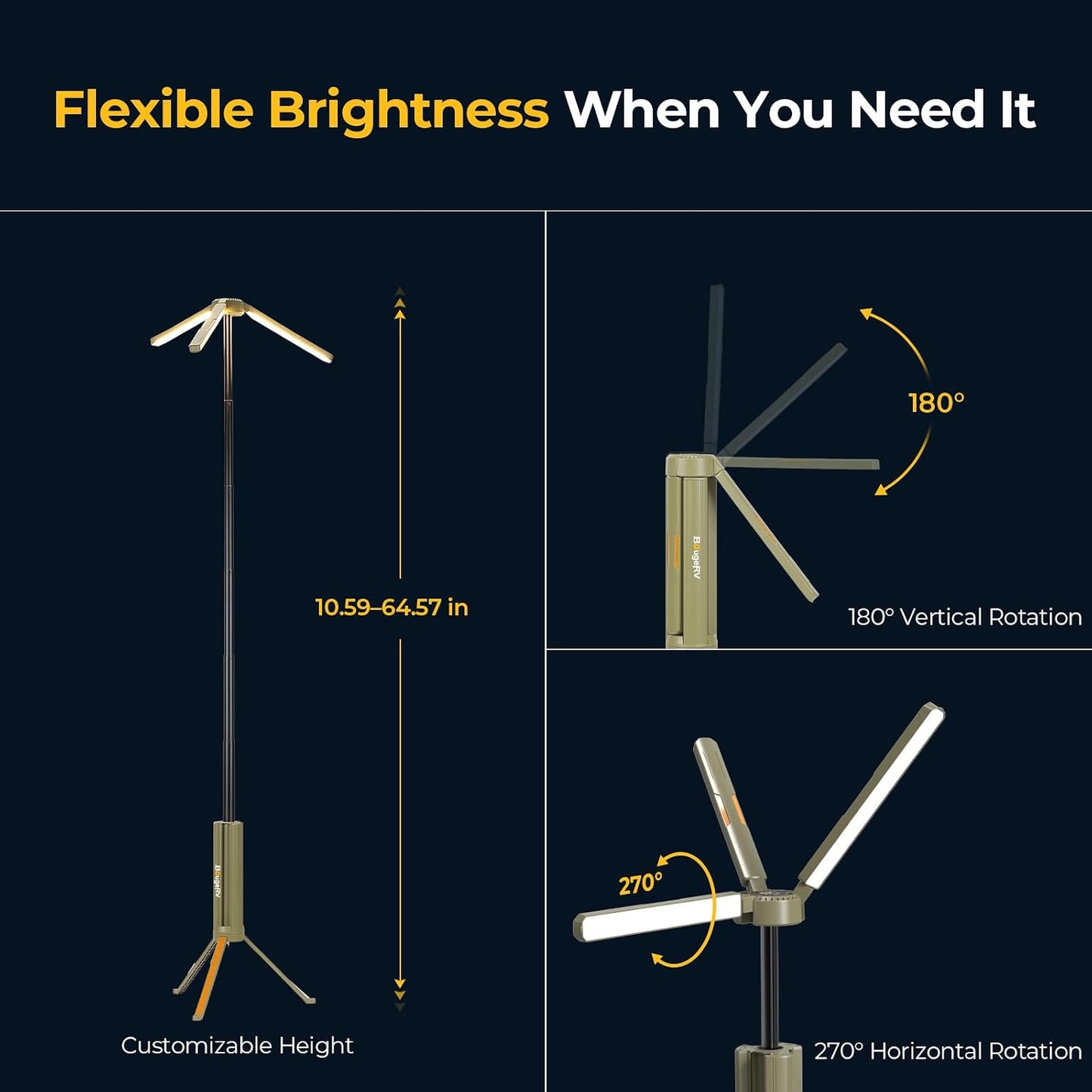 BougeRV Telescopic Camping Light CL04, 15600mAh Camp Lantern Rechargeable | 5.4 ft Adjustable Height, Up to 60H Runtime, Collapsible Electric Lantern, Adjustable Brightness, 4 Lighting Modes, Outdoor