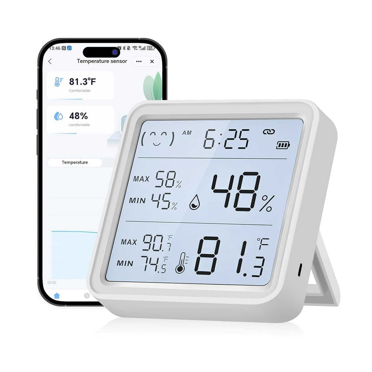 eMylo WiFi Thermometer Hygrometer with App Alerts, 3.2” Backlit Display | Smart Wireless Indoor Temperature Humidity Remote Monitor, Alexa Google Compatible, Data Export for Home Greenhouse Bedroom