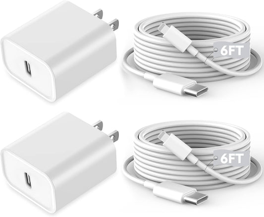 Fast iPhone Charger, iPhone Charger Fast Charging 2Pack Quick Chargers 6ft Long USB C to Lightning Cable Quick Charging Cord USB Charge Block Adapter for iPhone 14 Plus/14 ProMax/13 Mini 12/11/XS/iPad