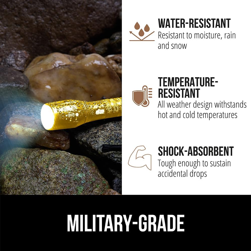 GORILLA GRIP Powerful LED Handheld Tactical Flashlight, 750 FT High Lumens 5 Adjustable Modes, Water Resistant, Ultra Bright Zoom Flashlights, Small Mini, Camping, Night Dog Walking, Gold