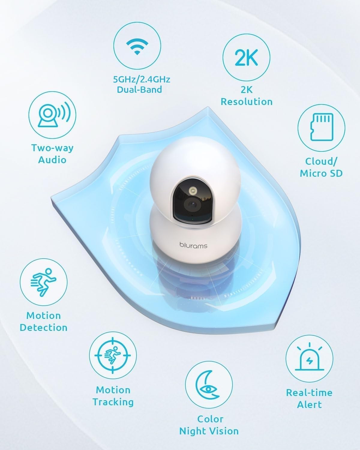 blurams 5G Cameras for Home Security, 2K Pet Camera with Phone App, 360° PTZ Indoor Camera w/Dual-Band WiFi6, Free Human/Motion/Sound Detection, 2-Way Talk, Night Vision, Compatible with Alexa, 2Pack
