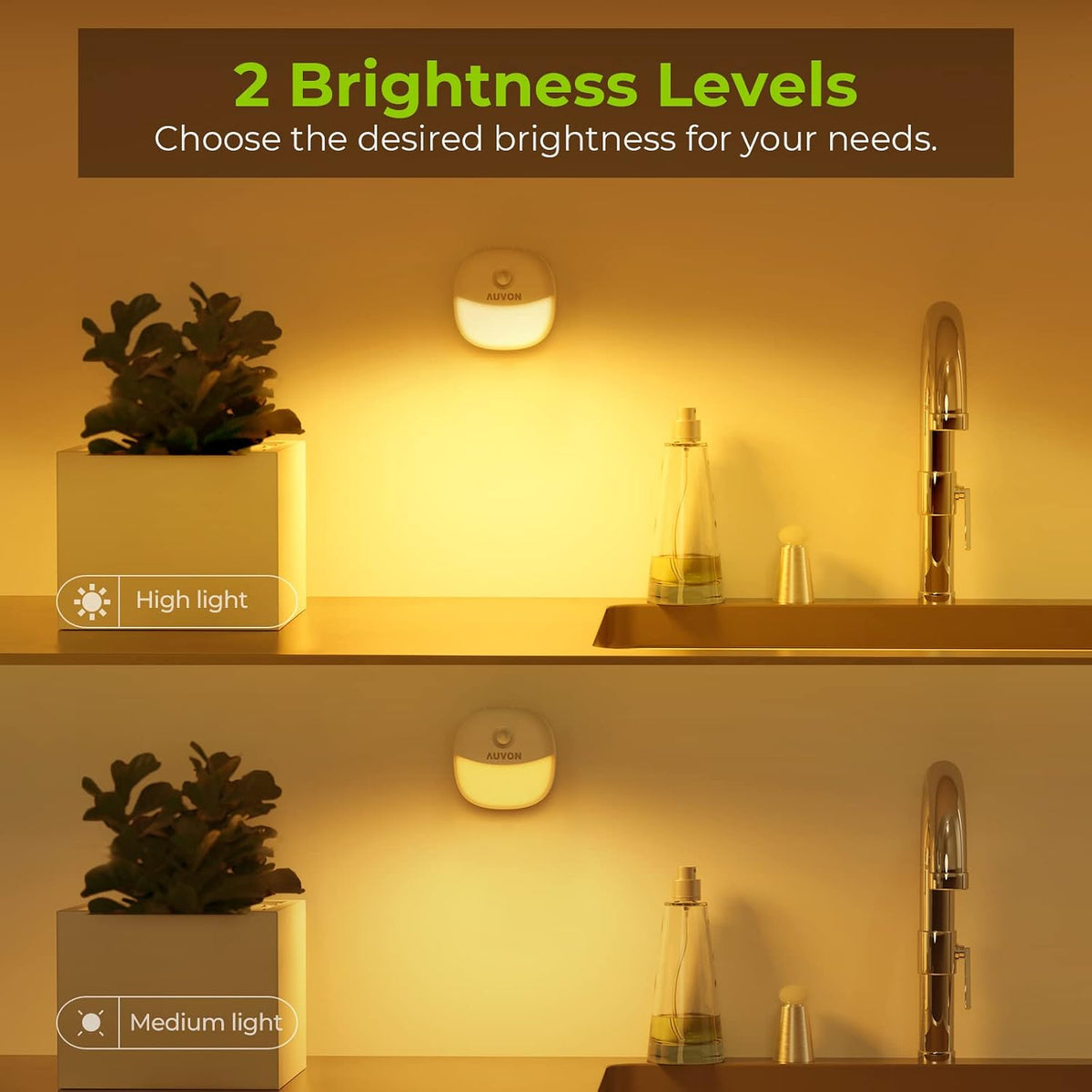 AUVON Magnetic Rechargeable Night Light, Motion & Dusk-Dawn Sensor, 2 Packs