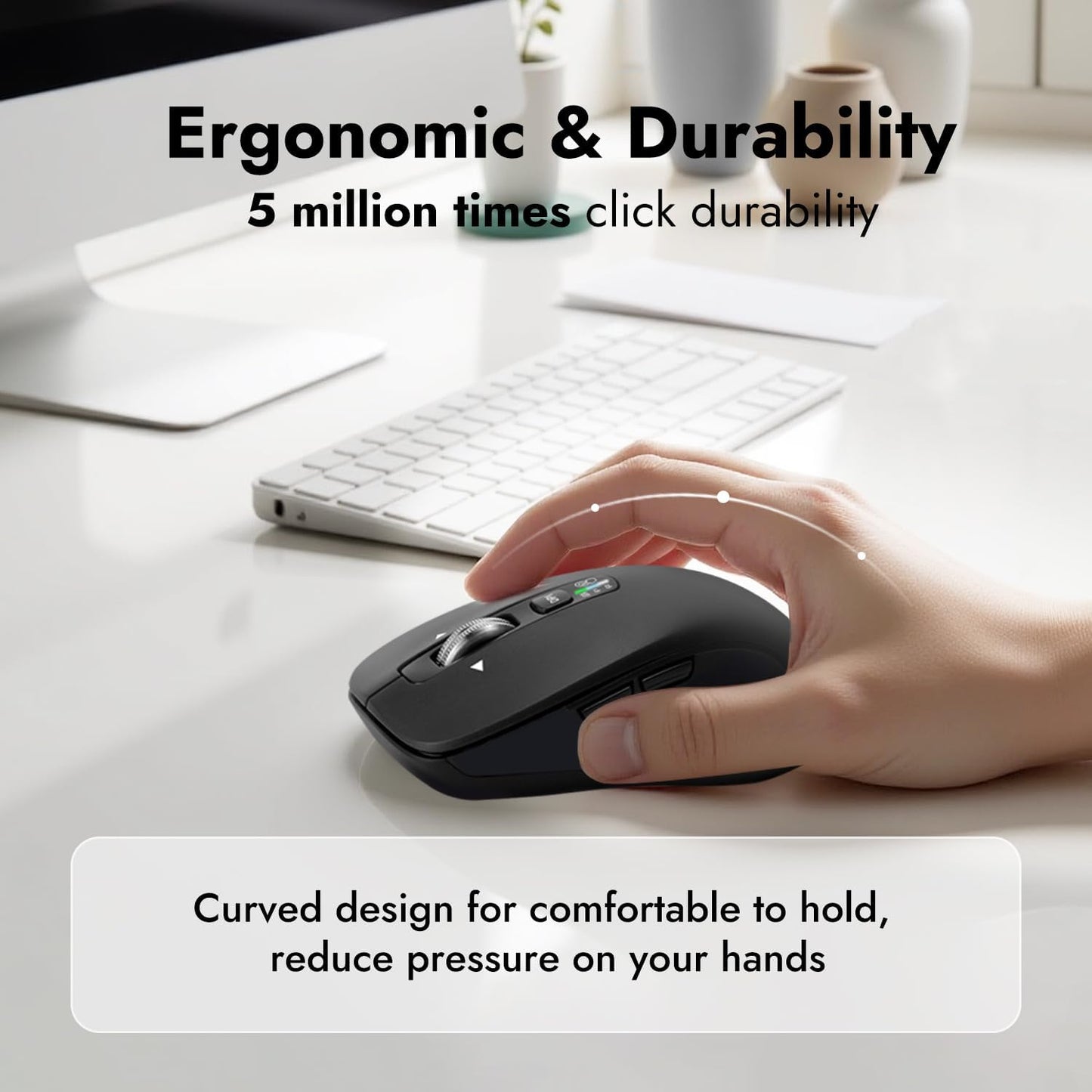 CITLLA Wireless Bluetooth Mouse (USB + BT1 + BT2), Full Size, 4-Way Scrolling, Multi-Device Silent Mouse for Computer, Laptop, iPad, MacBook (Black)