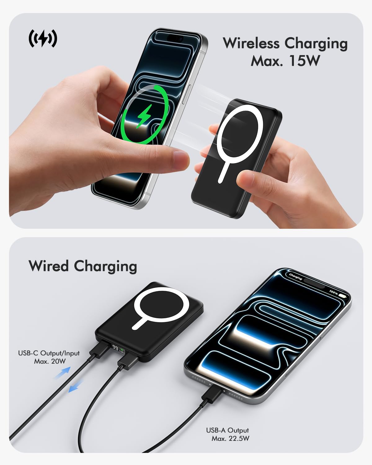 podoru for Magsafe Power Bank, 10000mAh Slim Magnetic Portable Charger | 22.5W PD Fast Charging, Travel Essentials with USB-C Cable LED Display, Wireless Battery Pack for iPhone 17-12 Series