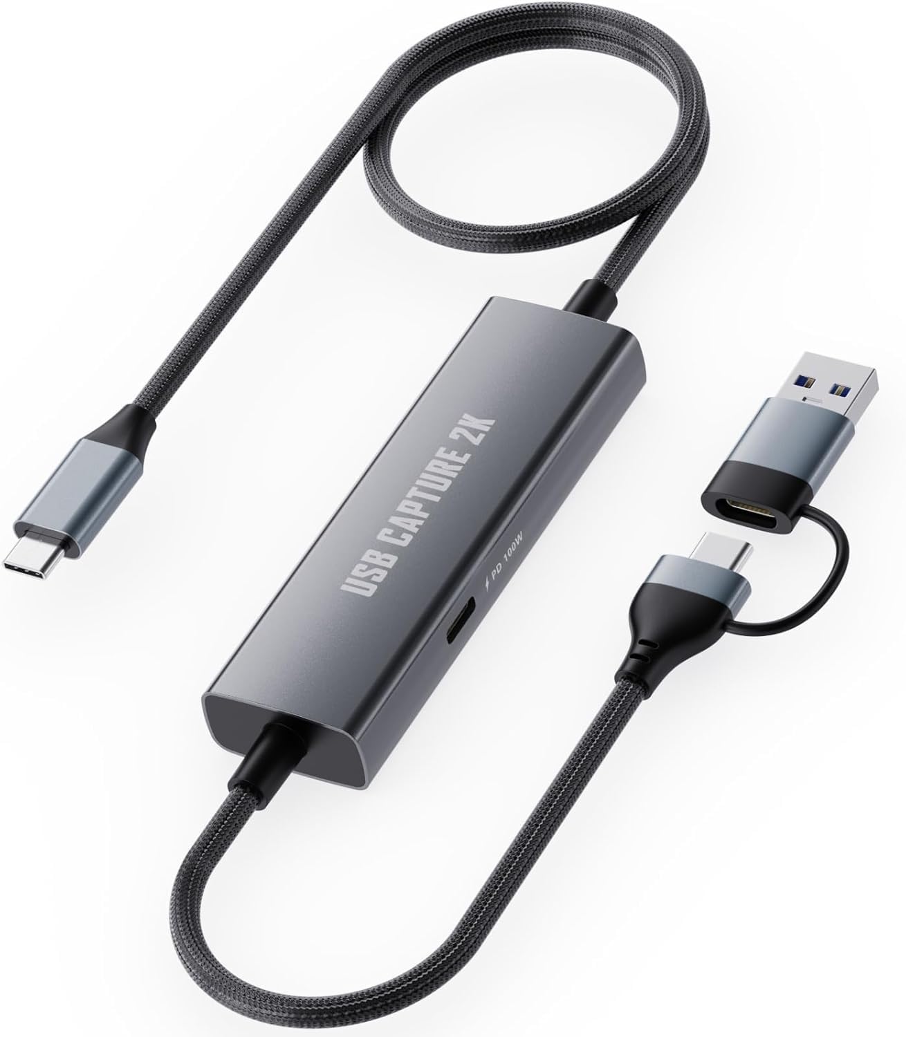 1080P 60FPS 2K@30Hz Capture Card, Type C to USB-A/C Video Capture Card USB 3.0 with 100W Power Delivery Ultra-Low Latency for Streaming, Recording, Gaming Compatible with Switch, iPad, Steam