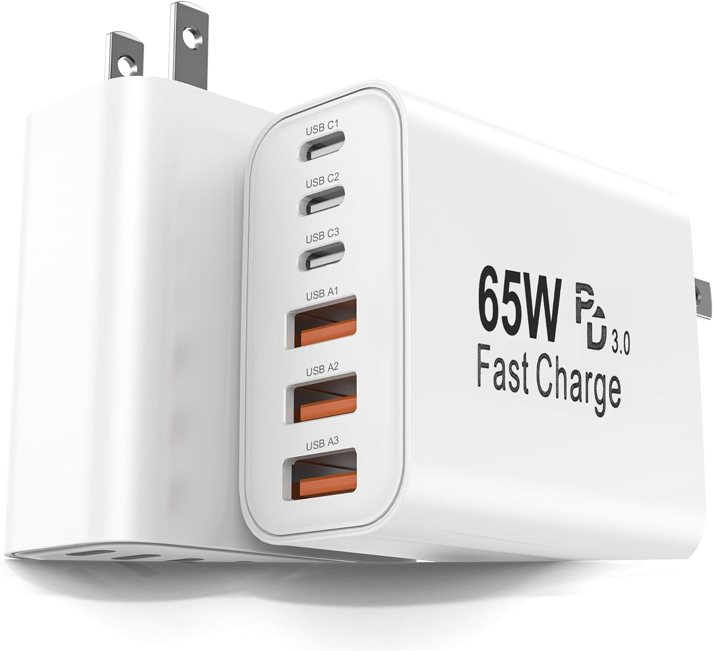 2-Pack 65W USB C Charger Block, 6-Port Fast Wall Charging Block [3 PD USB-C & 3 QC USB-A] for iPhone 17 16 15 Pro Max, iPad Pro, Galaxy S26 S25, Pixel 10 9, iWatch,Google & More
