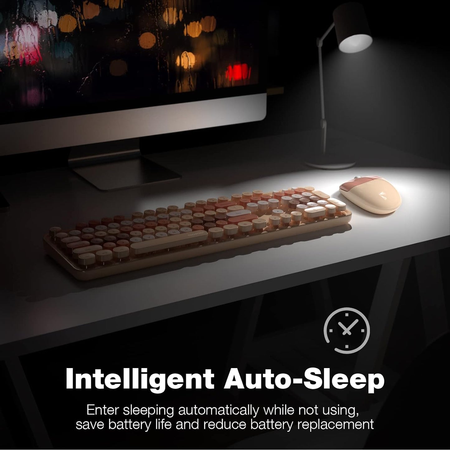 KNOWSQT Wireless Keyboard and Mouse Combo, MilkTea 104 Keys Full-Sized 2.4 GHz Round Keycap Colorful Keyboards, USB Receiver Plug and Play, for Windows, Mac, PC, Laptop, Desktop