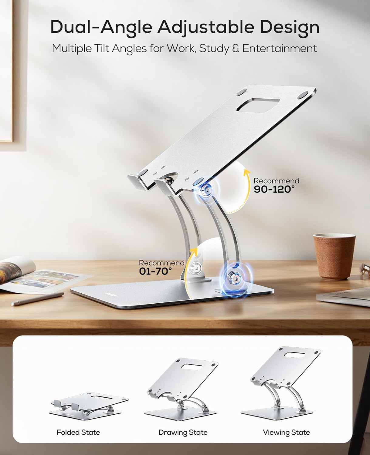 Nulaxy Ergonomic Adjustable Laptop Stand for Desk, Dual Foldable Computer Riser with Advanced Heat-Vent, Heavy-Duty Portable Notebook Holder for Posture Correction, Compatible with Mac 10-17" Laptops