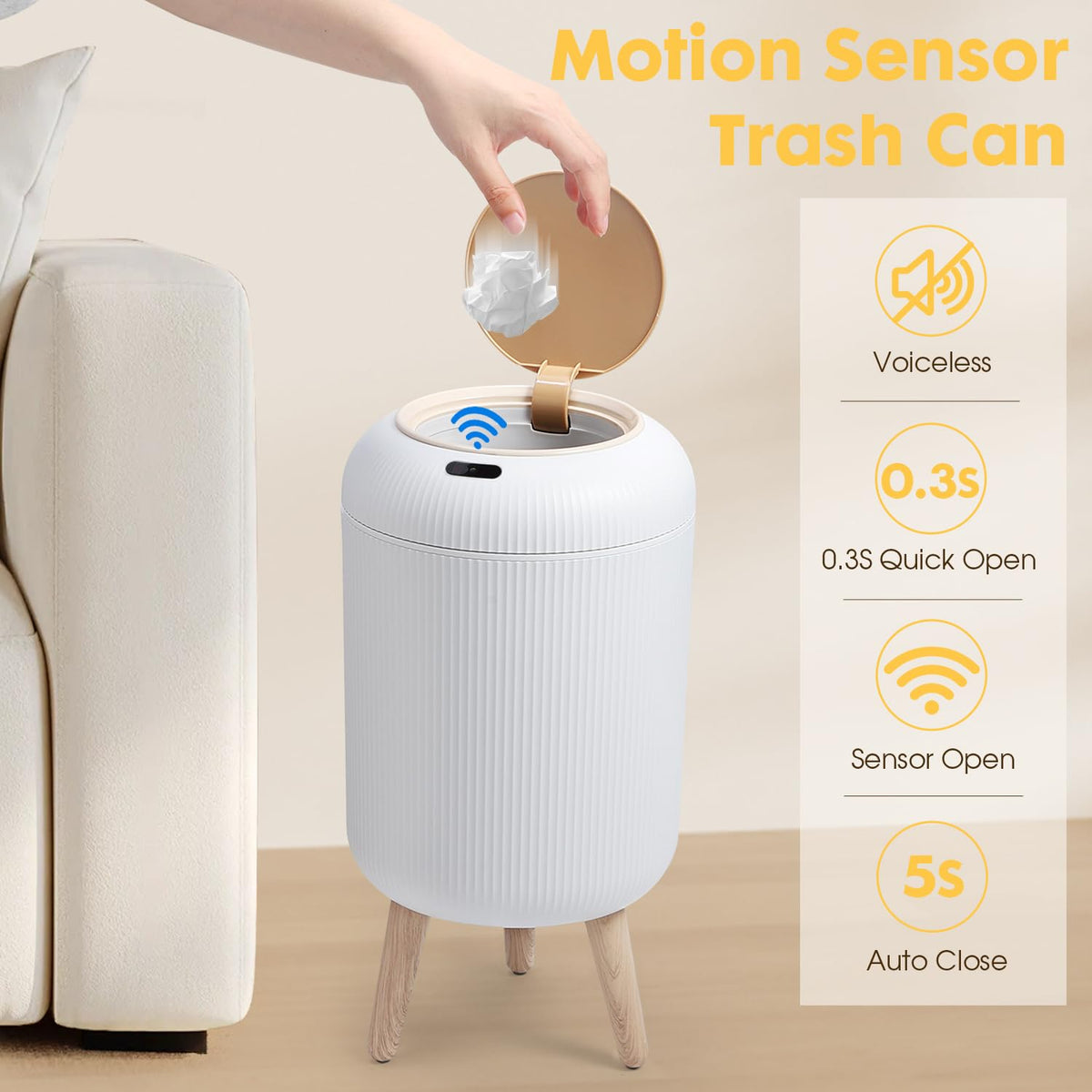 Motion Sensor Bathroom Trash Can,3 Gallon Auto Touchless Trash Bin