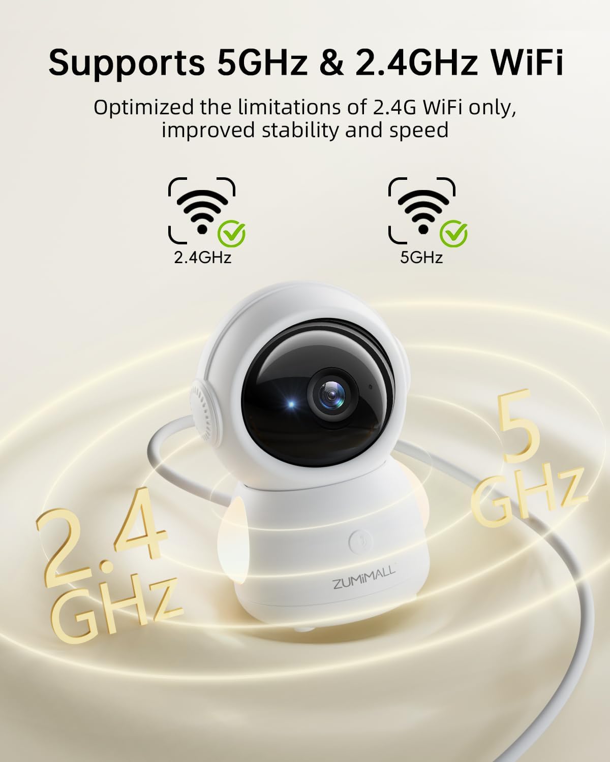 ZUMIMALL 2K Indoor Security Camera for Baby Monitor 5G/2.4G WiFi Pan-Tilt
