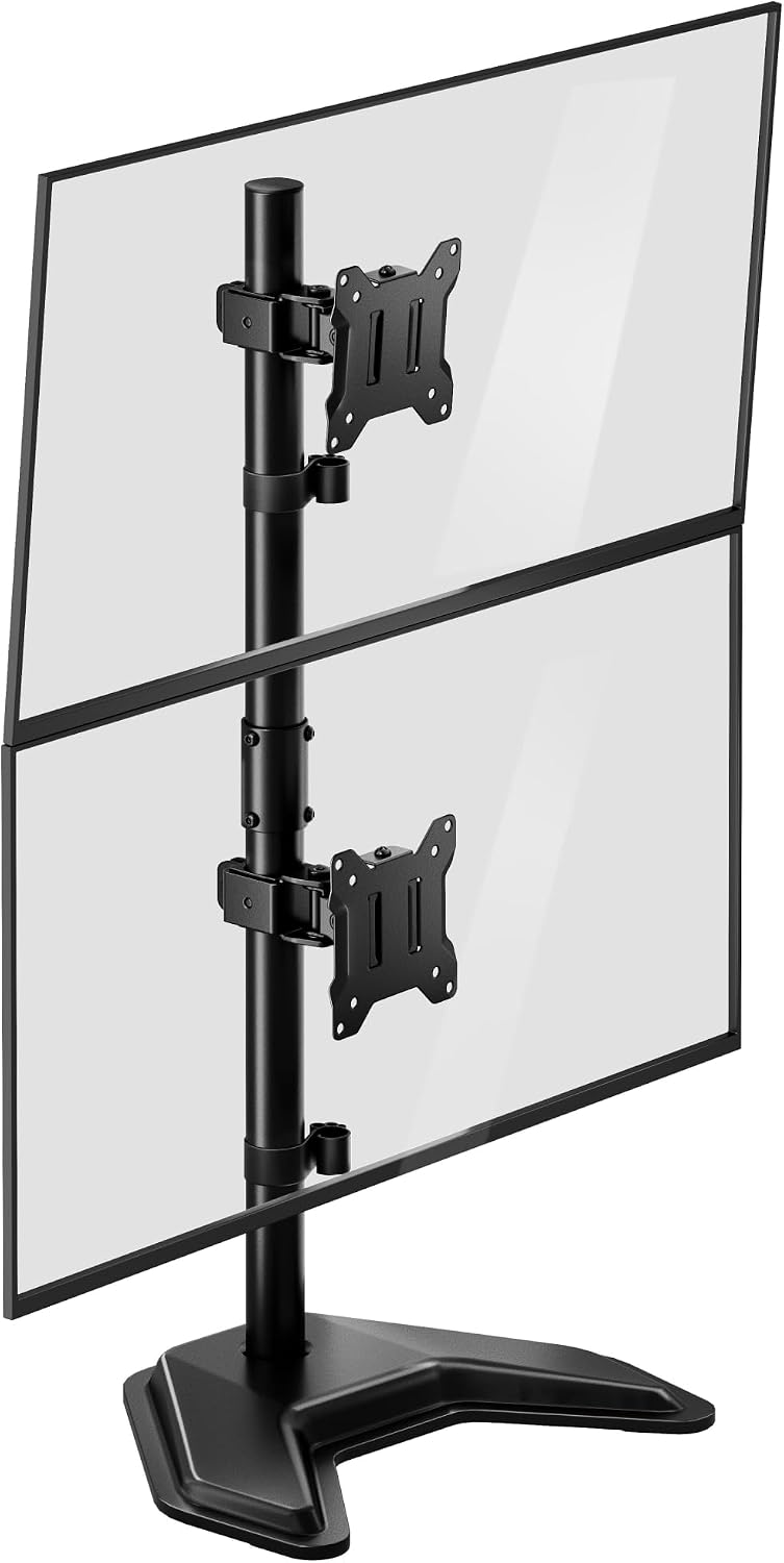 monTEK Freestanding Single Monitor Stand for 17-32" Screens, 22 lbs | Solid V-shaped base, single-screen full-motion arms, height adjustment, tilt, swivel, rotation and VESA 75/100