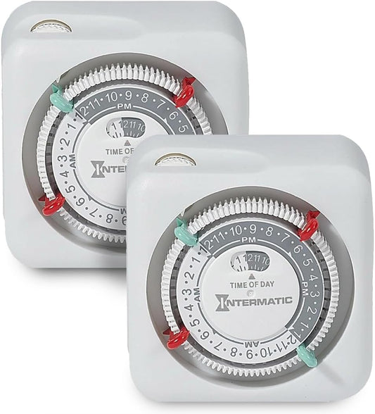 Intermatic TN111K 15-Amp Indoor Timer - Versatile 24-Hour Control - Easy Manual Override and Single 2-Prong Design (2 Pack)