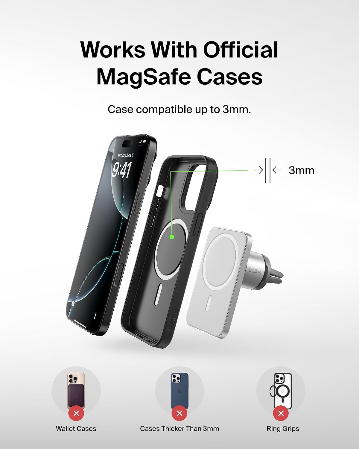 Belkin Magnetic Vent Mount Pro, MagSafe-Compatible Phone Holder for iPhone | Car phone mount, iPhone 17/16/15, Pixel 10 compatible, air vent mount, hands-free driving, road trips