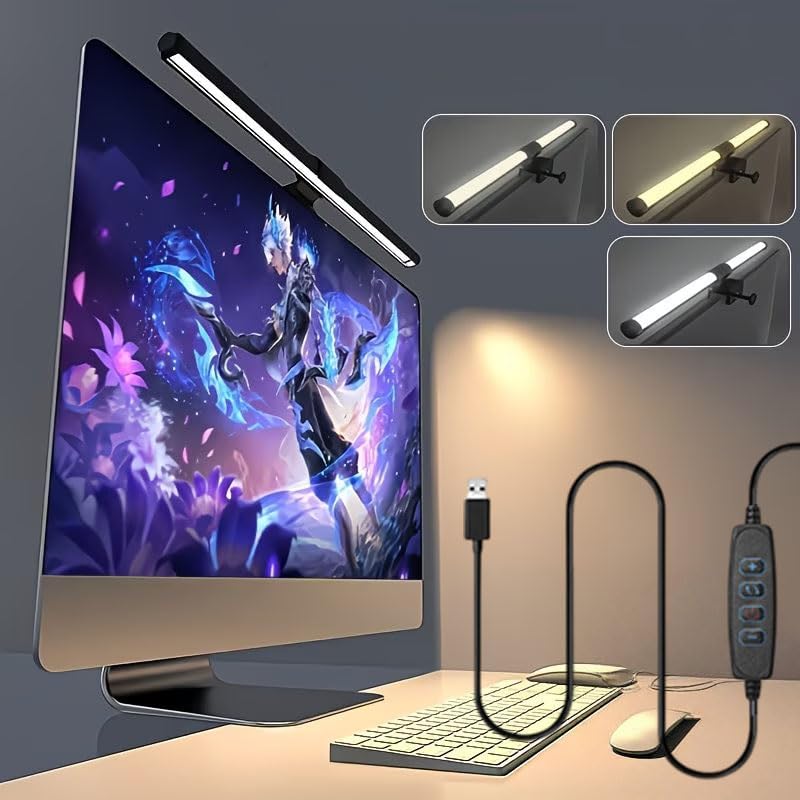 3-Color LED Screen Light, Adjustable Brightness and Color Temperature, 30cm/11.8inch LED dimming Monitoring Light Strip Suitable for Office Gaming