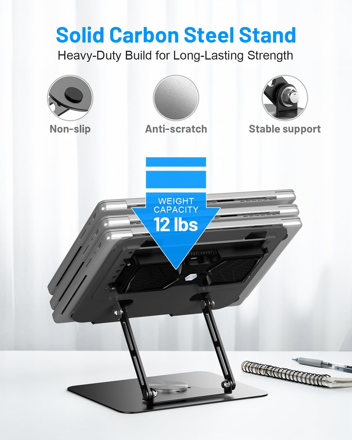 Metfut Laptop Cooling Pad with Detachable Fan & Cooler, Adjustable Height & Angle, 360 Rotation Base, Ultra-Quiet, Carbon Steel Framework for MacBook, ASUS, Dell 10-16” Laptop for Tablet, DJ Mixer