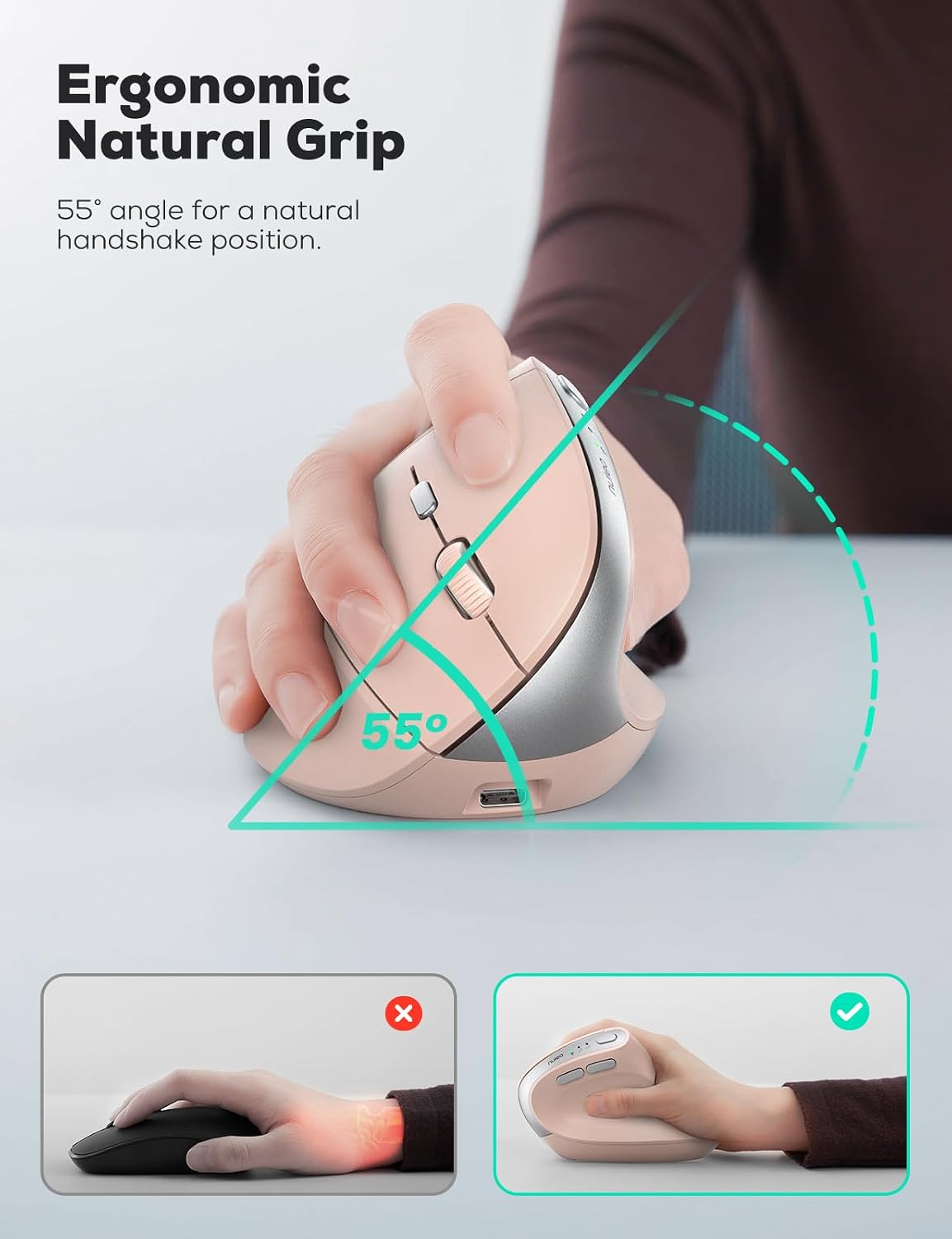 Nulea Ergonomic Vertical Wireless Mouse with Silent Click and Rechargeable