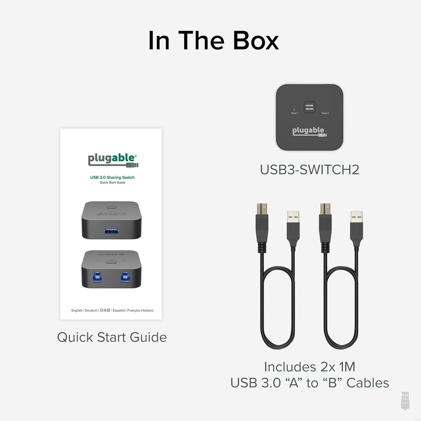 Plugable USB 3.0 Sharing Switch, One-Button USB A Switch to Share Devices Between 2 Computers | KVM Switch for Keyboards, Docking Stations & More