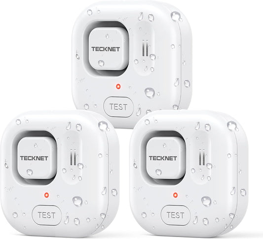 TECKNET Water Leak Detectors for Home, 120dB Water Sensor Alarm Leak Detector, IP66 Waterproof, Water Leak Detectors for Bathroom, Sink, Laundry, Window, Basements, Kitchens(3 Pack, Battery Included)