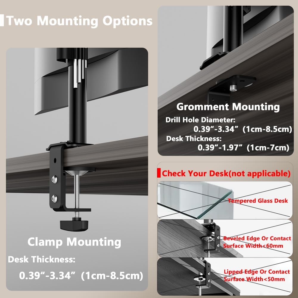 Dual Monitor Stand with LED Desk Lamp,Dual Monitor Mount for Desk Holds up to 30 Inches Screens, Supports 19.84 lbs per Monitor Arm, Swivel, Rotate and Tilt 2 Monitor Desk Mount