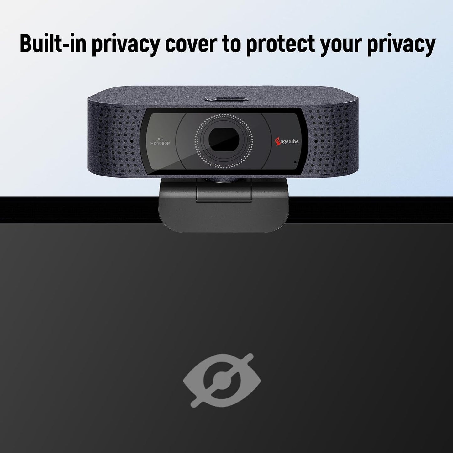 Angetube 1080P Webcam, Computer PC Camera for Laptop with Privacy Cover | 2 Microphone, Plug & Play, USB Type-A & A-to-C Adapter, 78° FOV, Suit for Online Calling, Zoom/Teams/YouTube/Google Meeting