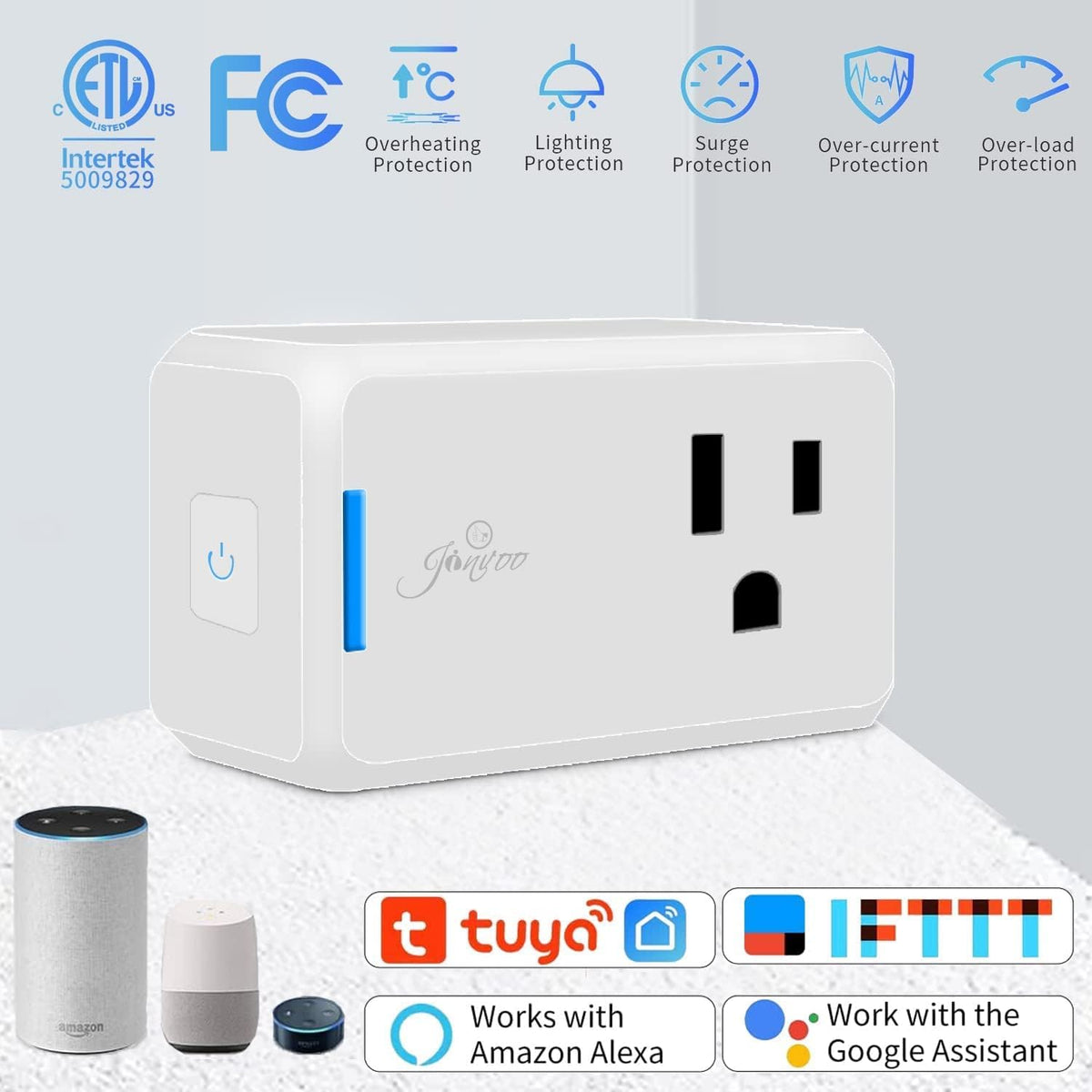 WiFi Smart Plug cETL Listed FCC Certified, Wi-Fi Outlet Compatible with Alexa, Echo and Google Home &IFTTT, No Hub Required, Remote Control,