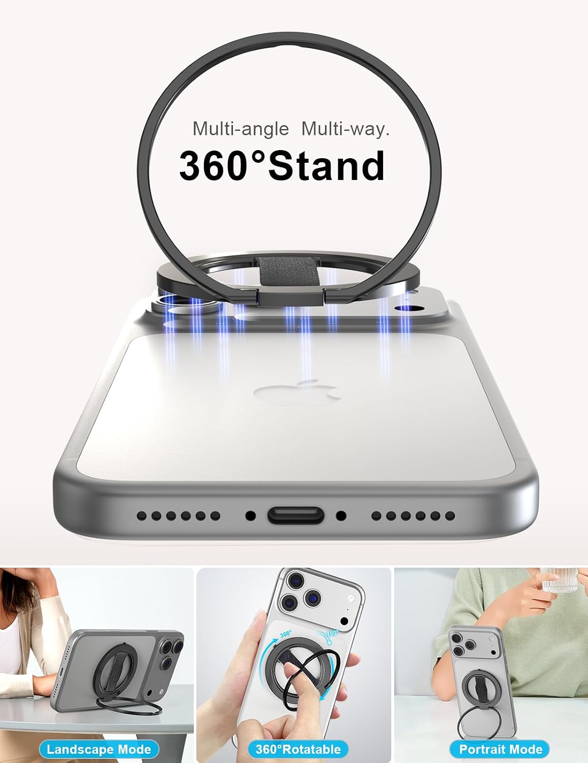 EWA MagOne 3rd Gen [Compatible with MagSafe] Phone Grip Stand with Finger Strap, Removable Magnetic Ring Holder Kickstand Loop for iPhone 17,16,15,14,13,12 Series (Black)