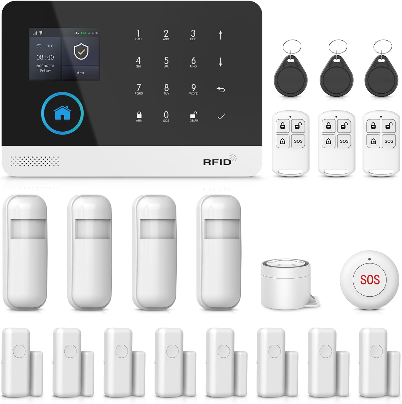 LWOHSI Home Alarm System with LCD Screen,Wireless Home Security Systems with Door Window/Motion Sensors,Loud Siren,GSM 4G /SMS/Tuya APP Alerts,Compatible with Alexa and Google,NO Monthly Fees