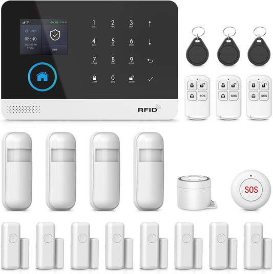 LWOHSI Home Alarm System with LCD Screen,Wireless Home Security Systems with Door Window/Motion Sensors,Loud Siren,GSM 4G /SMS/Tuya APP Alerts,Compatible with Alexa and Google,NO Monthly Fees