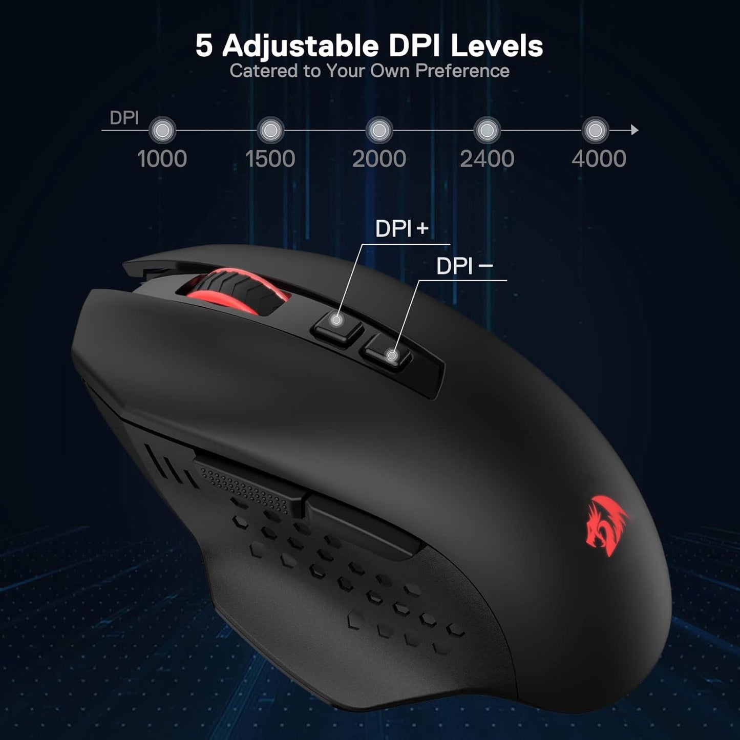 Redragon M656 Wireless Optical Gaming Mouse 4000 DPI Remapping Keys | Cable-Free 0 Delay, Smooth Precise Tracking, Custom Macro Keybinds, Ergonomic Grip Body Comfort
