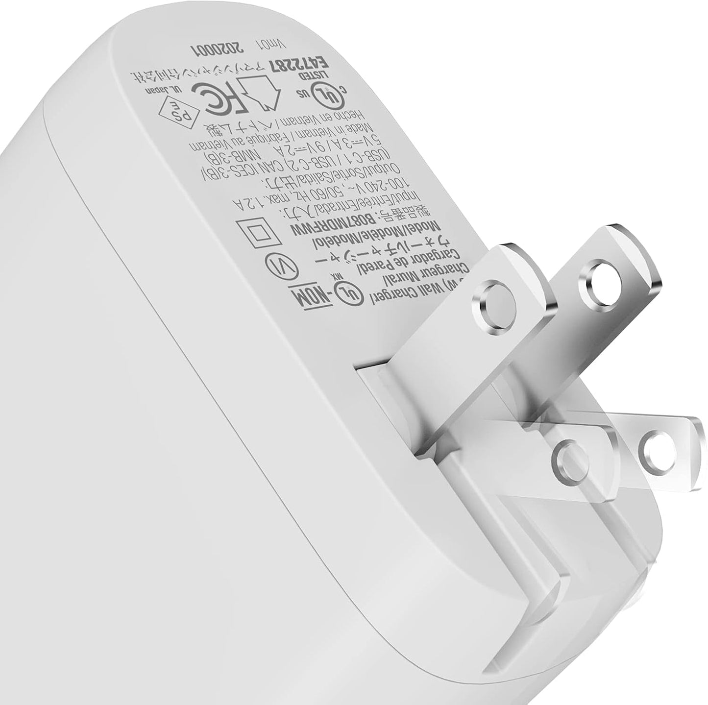 Amazon Basics 36W Dual Port USB-C Wall Charger with Power Delivery, Foldable Plug, for Tablets and Phones, Apple Watch, White, 2.34 x 1.09 x 2.21 in (PD36U-2TNB)