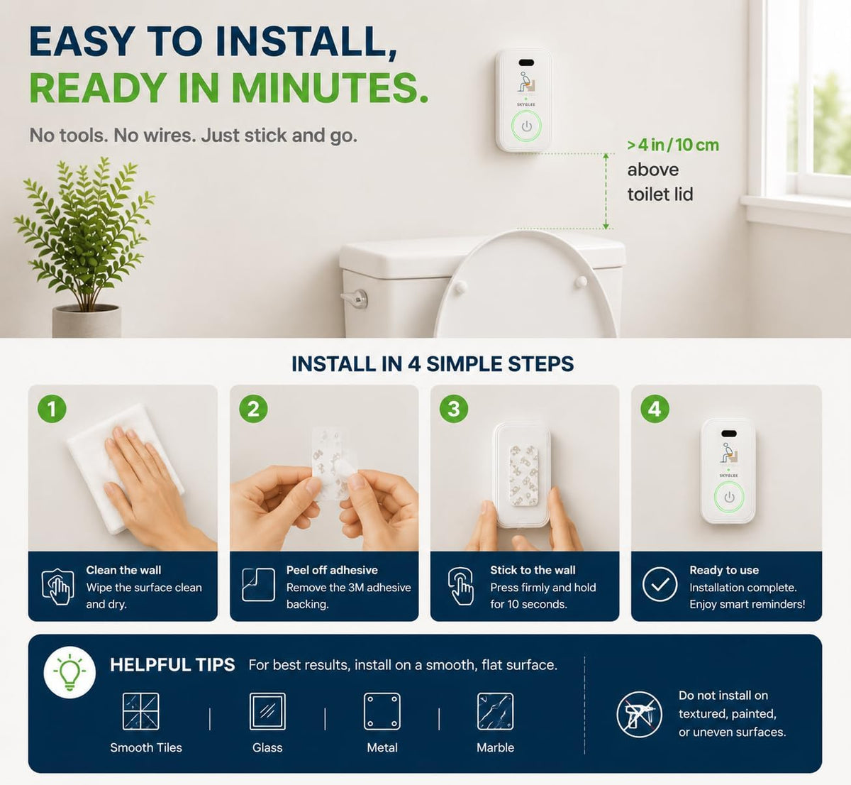 Automatic Toilet Timer with Motion Sensor, 5/10/15/20 min Reminder Alarm