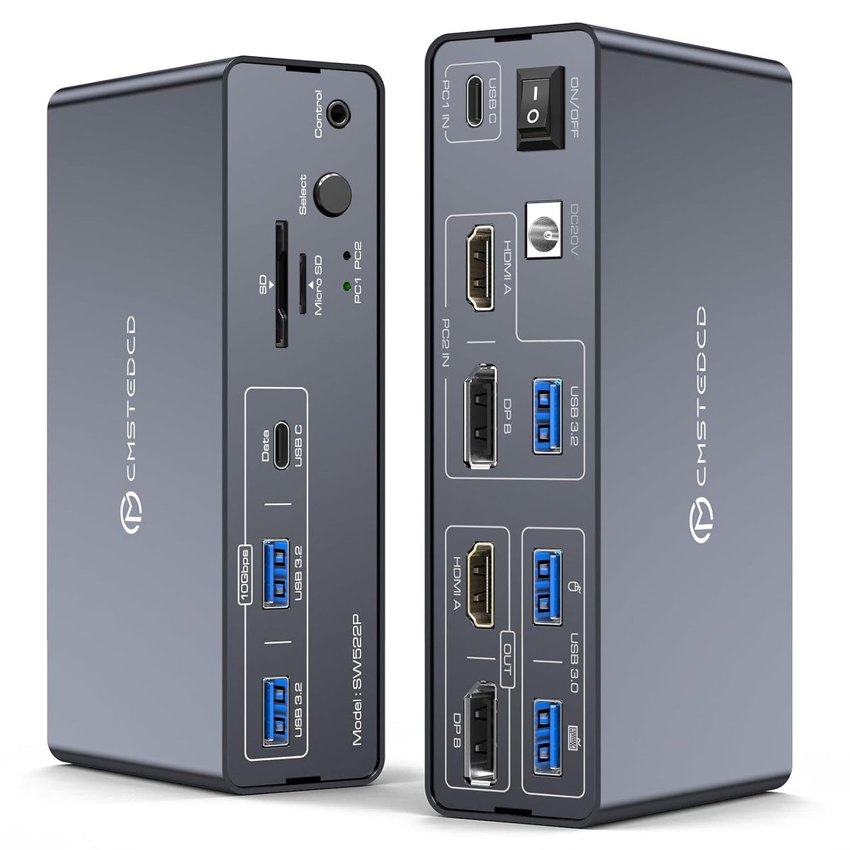 KVM Switch 2 Monitors 2 Computers Docking Station USB C + HDMI/DP Input with 100W PD, 4K60Hz/4K120Hz Displayport HDMI Dual Monitor for Laptop and Desktop Share 13-in-1 Dock Aluminum Case Plug and Play