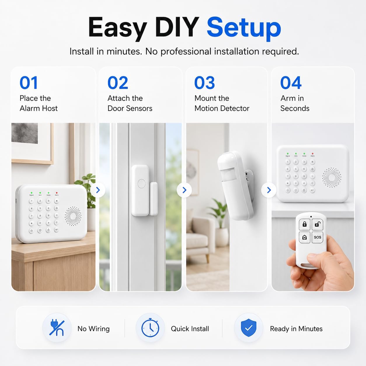 Wireless Home Security System WiFi/4G Home Alarm System with Phone APP Alert | Voice Control | No Subscription Fees | 24/7 Monitoring | Alexa Compatible