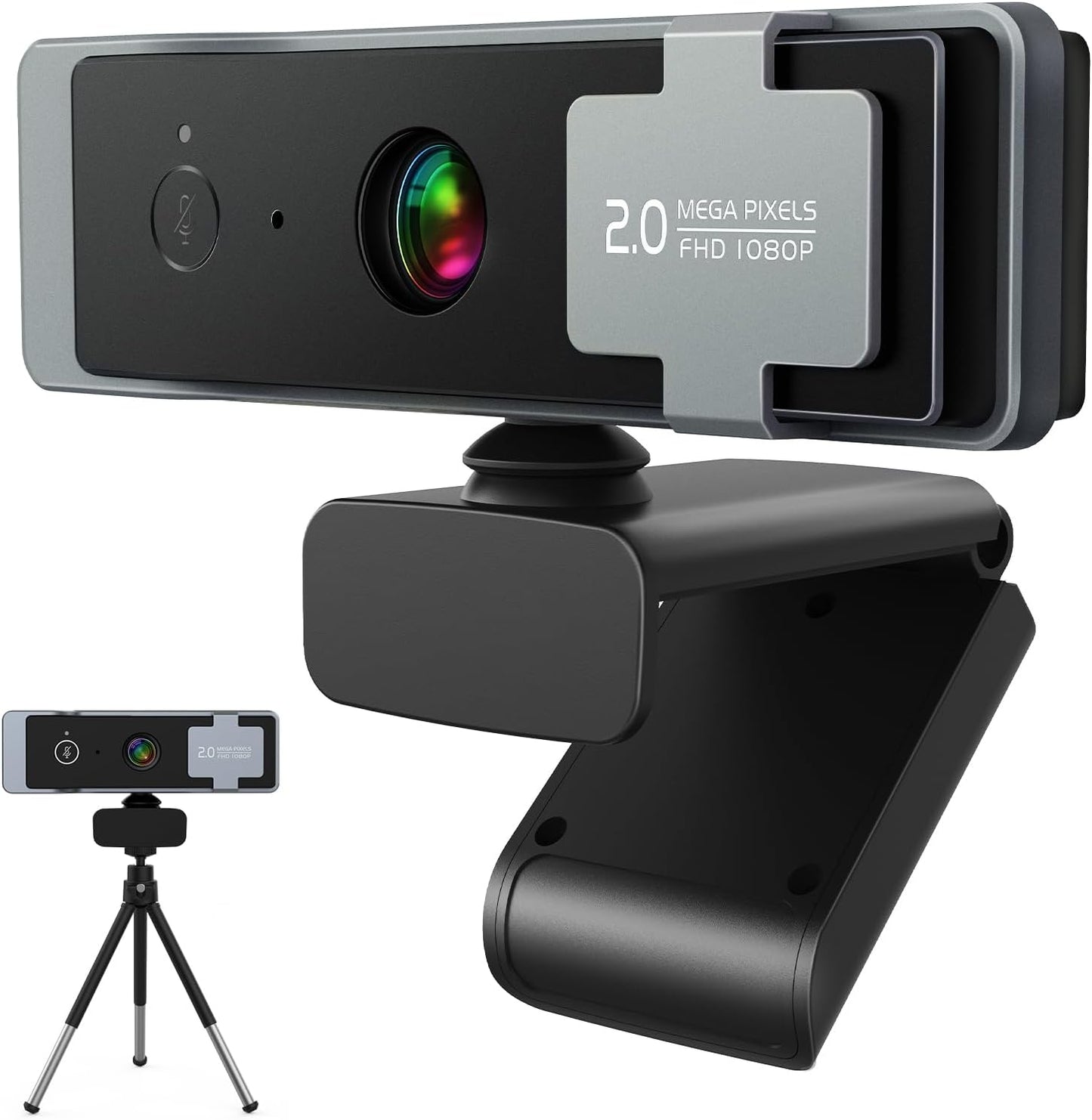 1080P Webcam for PC, Computer Camera with Privacy Cover & Tripod, Dual Noise-Cancelling Microphones, Ideal for Zoom, Skype, Video Calls & Conferences