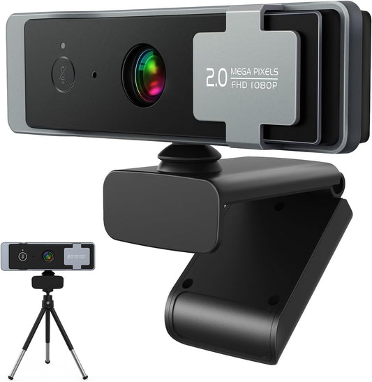 1080P Webcam for PC, Computer Camera with Privacy Cover & Tripod, Dual Noise-Cancelling Microphones, Ideal for Zoom, Skype, Video Calls & Conferences