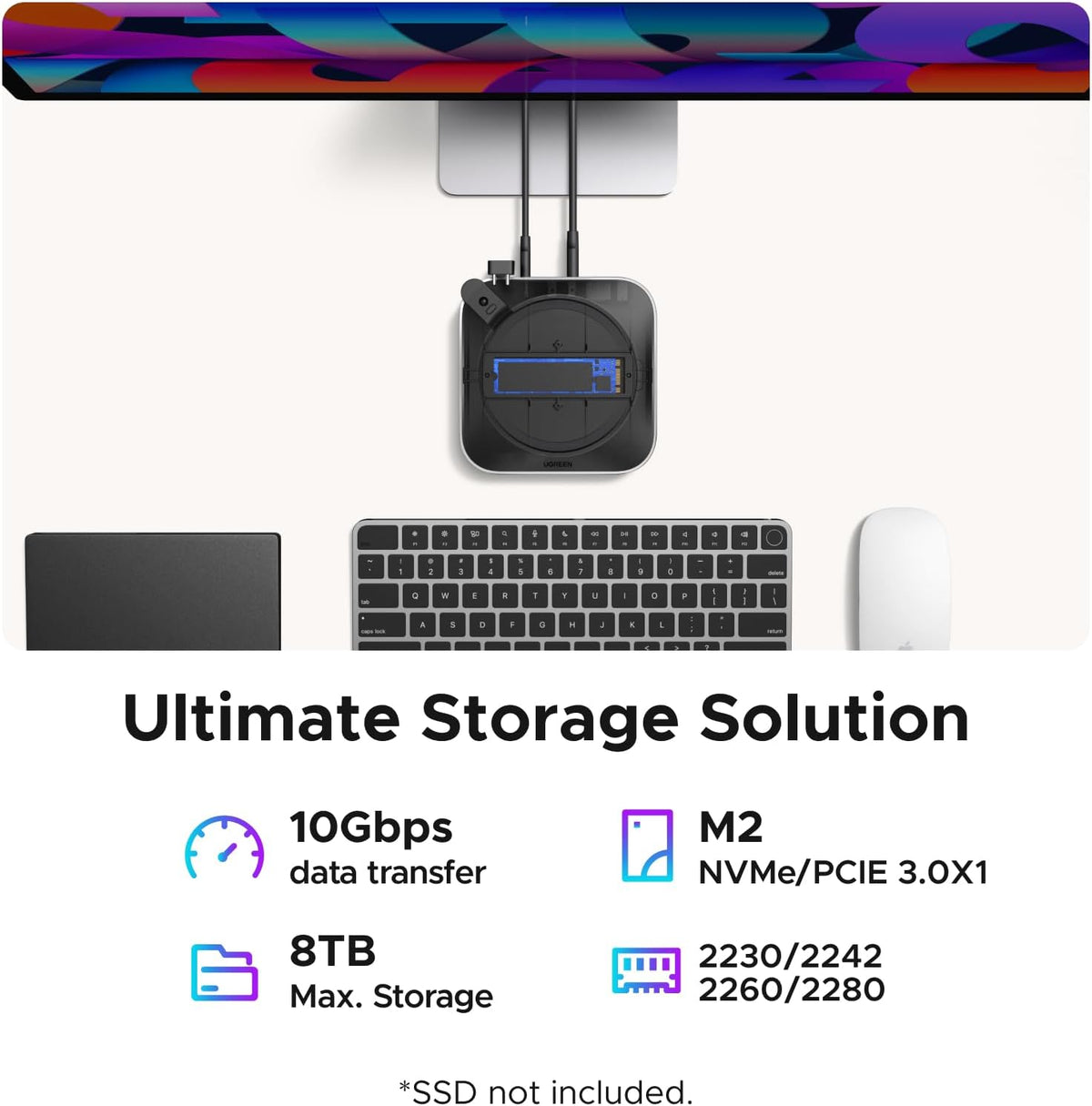 UGREEN Mac mini M4 Dock DP Hub 4K@144Hz with NVMe Enclosure | 10G USB-A/C, SD/TF slots, audio port, M.2 NVMe enclosure, for Mac mini M4/M4 Pro 2024