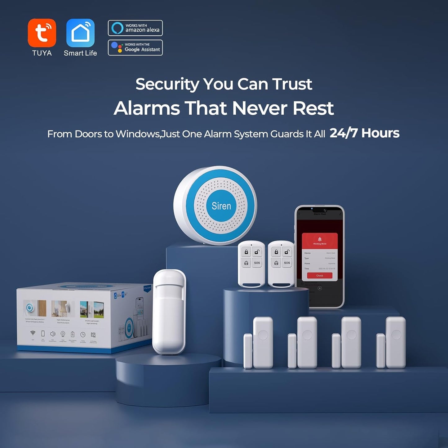 PGST Wireless Alarm System for Home Security,DIY WiFi Alarm Siren Systems,8-Piece Kits with Door/Window and Motion Sensors,Tuya App Alerts Remote Push,Compatible with Alexa Assistant,No Contract Fee