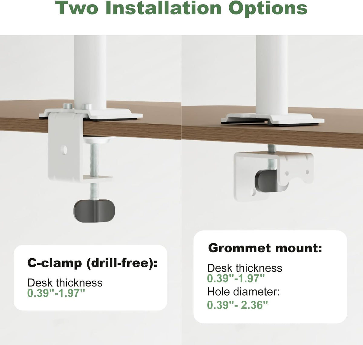 UPGRAVITY White Dual Monitor Mount Stand for Two 17"-32" Screens | Fully Adjustable Dual Monitor Arms Hold up to 17.6lbs, VESA 75x75/100x100mm, C-Clamp/Grommet Base