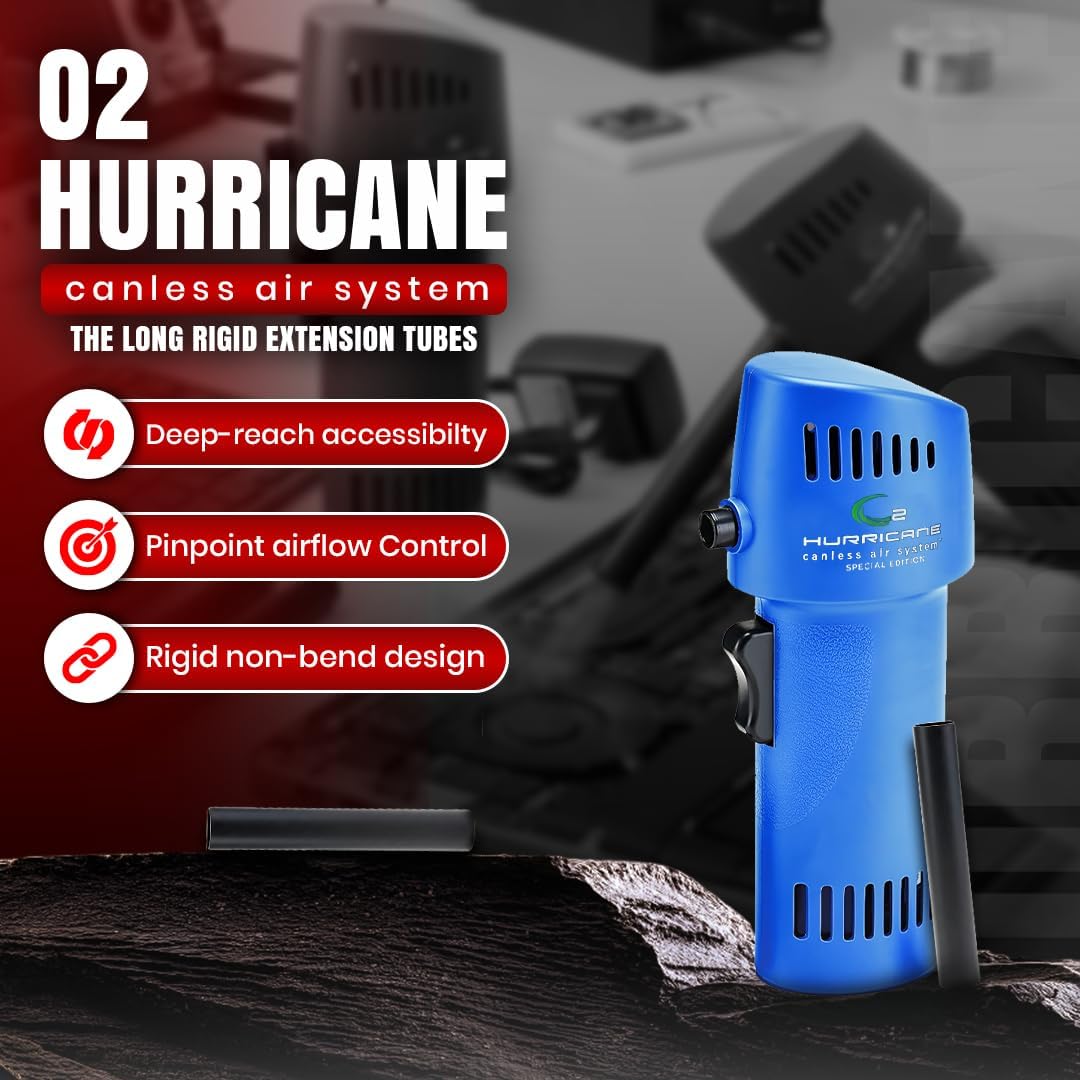 O2 Hurricane Air Duster - Rechargeable Air Blower with 200 MPH Airflow - 5 Attachments Dust Removal Tool - Compressed Air Alternative for Electronics, Computers & Car Detailing